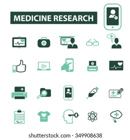 medicine research, medical technology  icons, signs vector concept set for infographics, mobile, website, application
