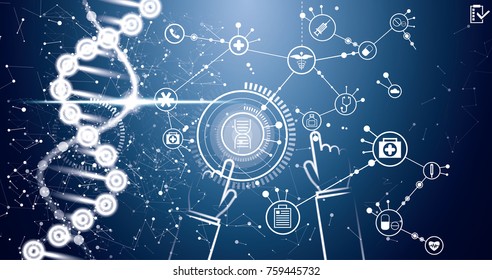 Medicine and Science Background with DNA Molecule Structure. Medical Icons. Vector Illustration.