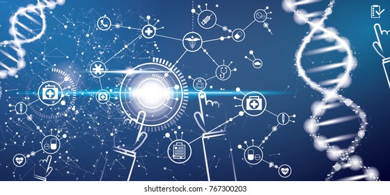 Medicine and Science Background with DNA Molecule Structure. Medical Icons. Vector Illustration.