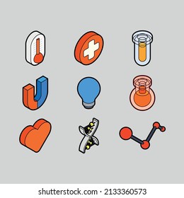 Medicine and Science isometric outline color icons