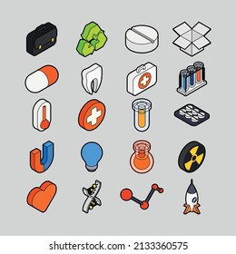 Medicine and Science isometric outline color icons