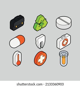 Medicine and Science isometric outline color icons