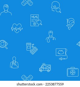 Medicine seamless pattern in line style. Vector illustration.