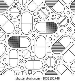 Medicine seamless pattern Tablets with capsules Vector Illustration