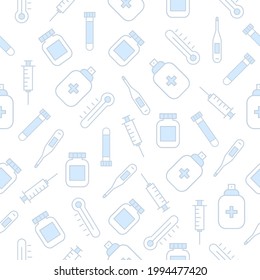 Medicine seamless pattern white background. Set of medical elements. Healthcare and medical concept in flat style.