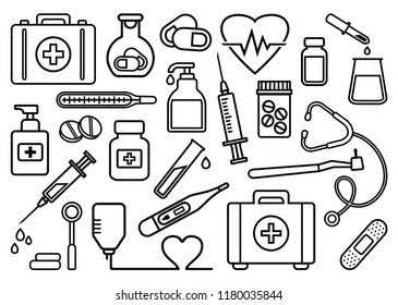 Medicine Set Black Outline Design Vector Stock Vector (Royalty Free ...