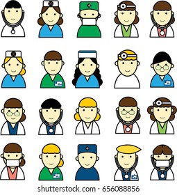 medicine set flat avatar icon vector ,doctor ,nurse