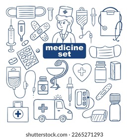 Medicine set. Hand drawn vector illustration
