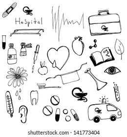 Medicine. Set. Hand-drawn. Vector.