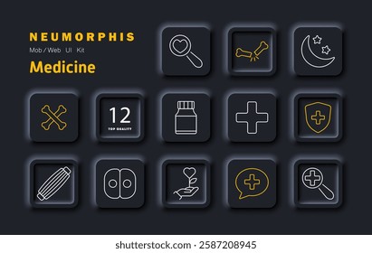 Medicine set icon. Diagnosis, healthcare, medical consultation, prescriptions, bone health, wellness, security, digital health, first aid, analysis