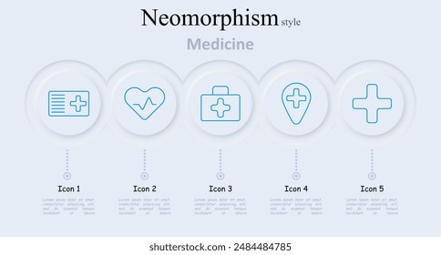 Medicine set icon. Health card, heart monitor, first aid kit, location pin, cross, medical, healthcare, emergency, hospital, clinic, patient, health, medicine, treatment, doctor, nurse, aid