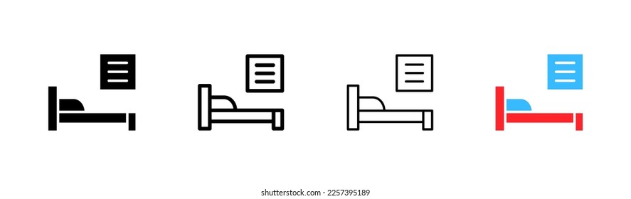 The medicine set icon. Hospital, bed, ward, dropper, pharmacy, doctor, pills, thermometer, ambulance, red cross, cough, virus. Health care concept. Vector icon in line, black and colorful style