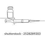 Medicine set with syringe and vial continuous line drawing. Healthcare concept. Vector illustration minimalist isolated on white background.