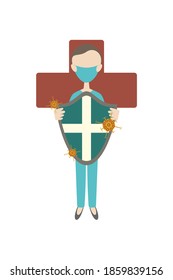 Medicine as a shield against coronavirus. vector