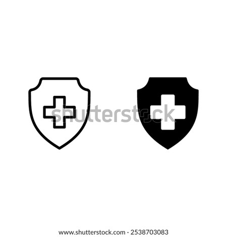 Medicine shield icon set. Medical protection sign color editable