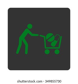 Medicine Shopping vector icon. Style is flat rounded square button, green and gray colors, white background.
