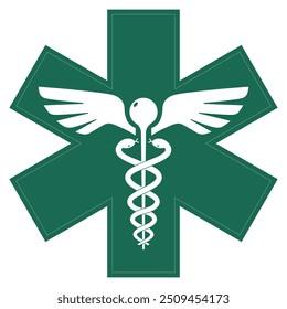 Medicine sigh, caduceus symbol, green medical logo