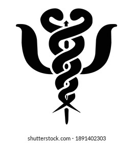 Medicine sign icon. Flat color snake design. Vector illustration.