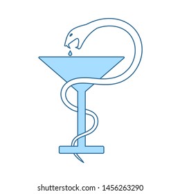 Medicine Sign With Snake And Glass Icon. Thin Line With Blue Fill Design. Vector Illustration.