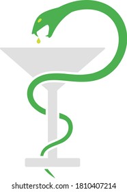 Medicine Sign With Snake And Glass Icon. Flat Color Design. Vector Illustration.