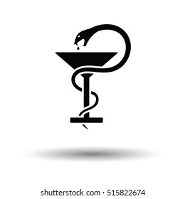 Medicine sign with snake and glass icon. White background with shadow design. Vector illustration.