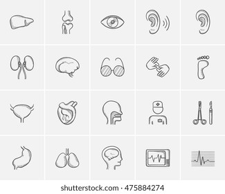 Medicine sketch icon set for web, mobile and infographics. Hand drawn medicine icon set. Medicine vector icon set. Medicine icon set isolated on white background.