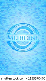 Medicine sky blue emblem with triangle mosaic background