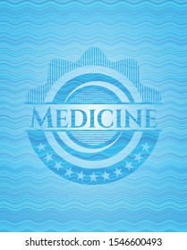 Medicine sky blue water badge background. Vector Illustration. Detailed.