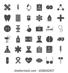 Medicine Solid Web Icons. Vector Set Of Healthcare Glyphs.