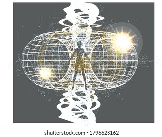 medicine space and man illustration 3D rendering aura dna magic