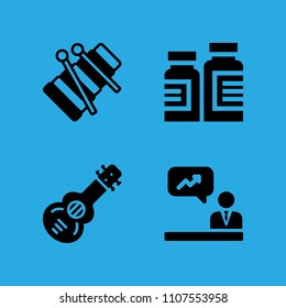 medicine, spanish guitar, xylophone and analytics icons vector in sample icon set for web and graphic design