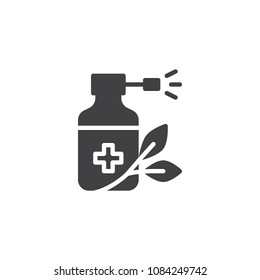 Medicine spray bottle and leaf vector icon. filled flat sign for mobile concept and web design. Herbal syrup drug simple solid icon. Symbol, logo illustration. Pixel perfect vector graphics