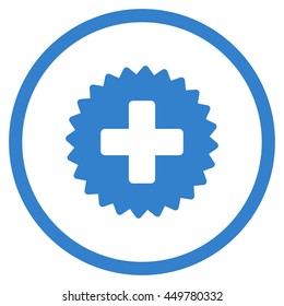 Medicine Stamp vector icon. Style is flat circled symbol, cobalt color, rounded angles, white background.