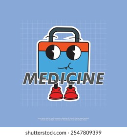 medicine sticker character vector design retro