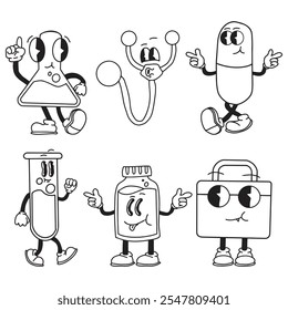 medicine sticker character vector design retro