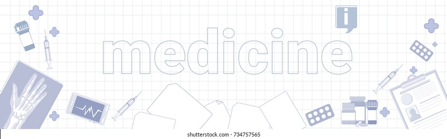 Medicine Stuff On Squared Notebook Paper Background Therapy Equipment Concept Vector Illustration