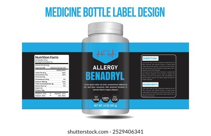 Medicine supplement, Bottle label, Package template design, Label design, mock-up design label template