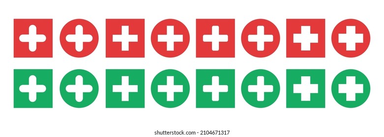 Medicine symbol icon set. Switzerland flag. Pharmacy symbol. Vector illustration
