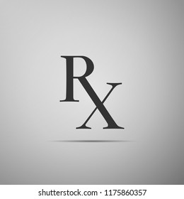 Medicine Symbol Rx Prescription Icon Isolated On Grey Background. Flat Design. Vector Illustration