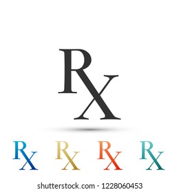 Medicine symbol Rx prescription icon isolated on white background. Set elements in colored icons. Flat design. Vector Illustration