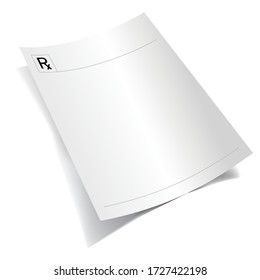 Medicine symbol rx prescription icon on a curved sheet of paper