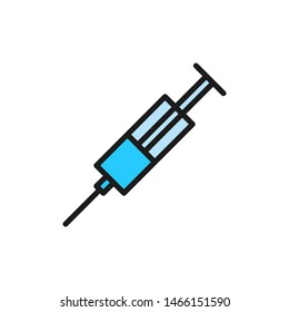 Medicine syringe with needle flat color icon.