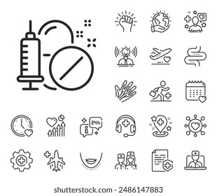 Zeichen für die Arzneimittelspritze. Online Arzt, Patient und Medizin Skizzen Symbole. Symbol für Medizinische Medikamentenzeile. Apotheken-Medikamenten-Symbol. In: Medical Drugs Line Sign. Vektorgrafik