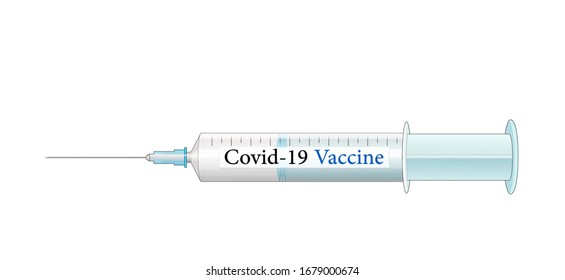 Medicine syringe with vaccine serum against Covid-19,
Hypodermic syringe disposable medicine
Vector illustration isolated on white background
