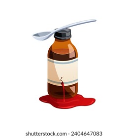 Medicine syrup bottle broken spilling medicine liquid vector isolated.