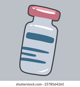 medicine syrup bottle with outline flat vector design