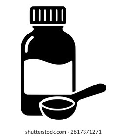Medicine Syrup Icon with Liquid Bottle and Dosing Spoon for Pharmacy and Oral Medication