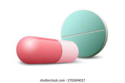 Medicine Tablet Capsule Realistic Style Vector Object Illustration Isolate On White Background