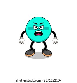medicine tablet cartoon illustration with angry expression , character design