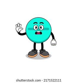 medicine tablet cartoon illustration doing stop hand , character design